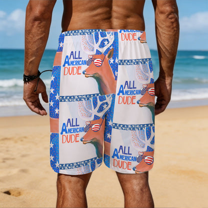 All American Dude with Deer Men's All Over Print Swim Shorts | Ships from USA
