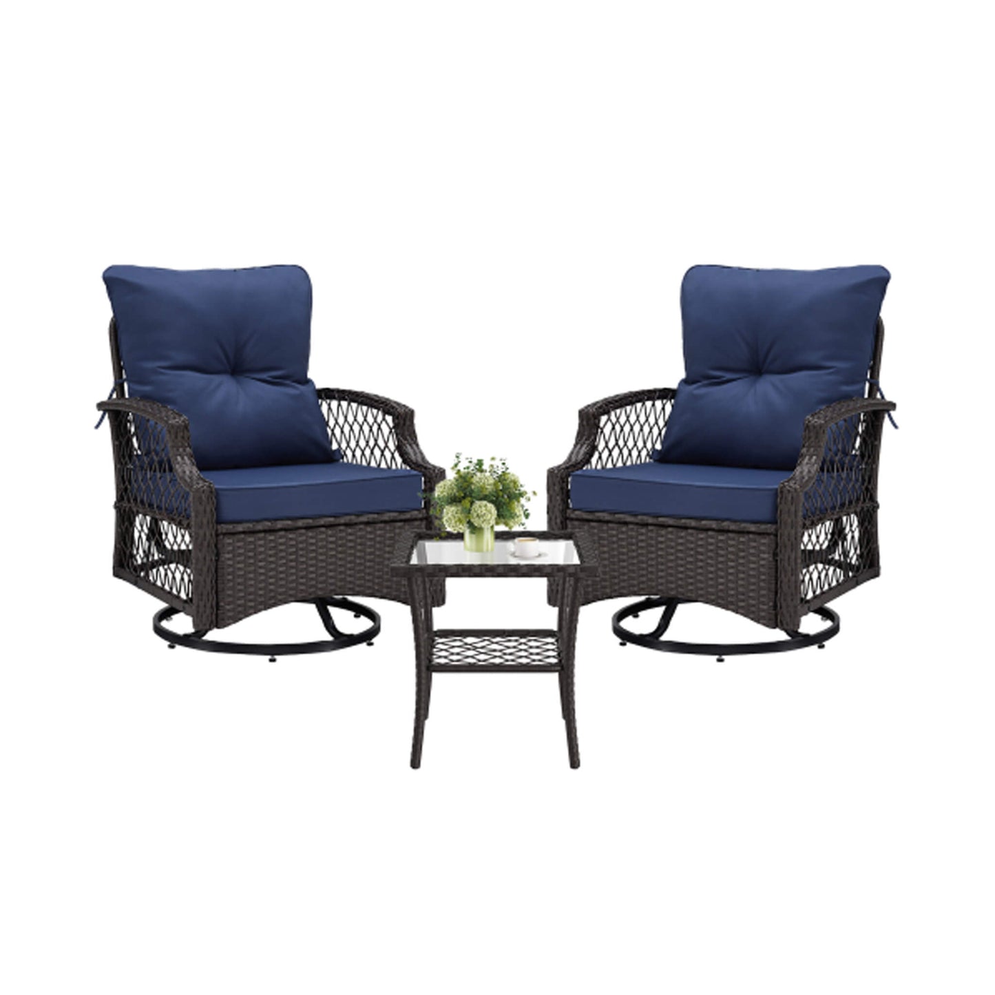 Alora 3-Piece Wicker Patio Bistro Set W/ Swivel Chairs And Table (SAK14789)