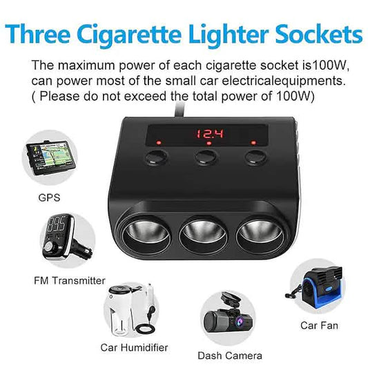 3-Way Car Plug Charger Adapter