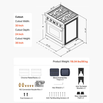30-Inch Stainless Steel Convection Gas Range Oven With 4-Sealed Burners (SAK25187)