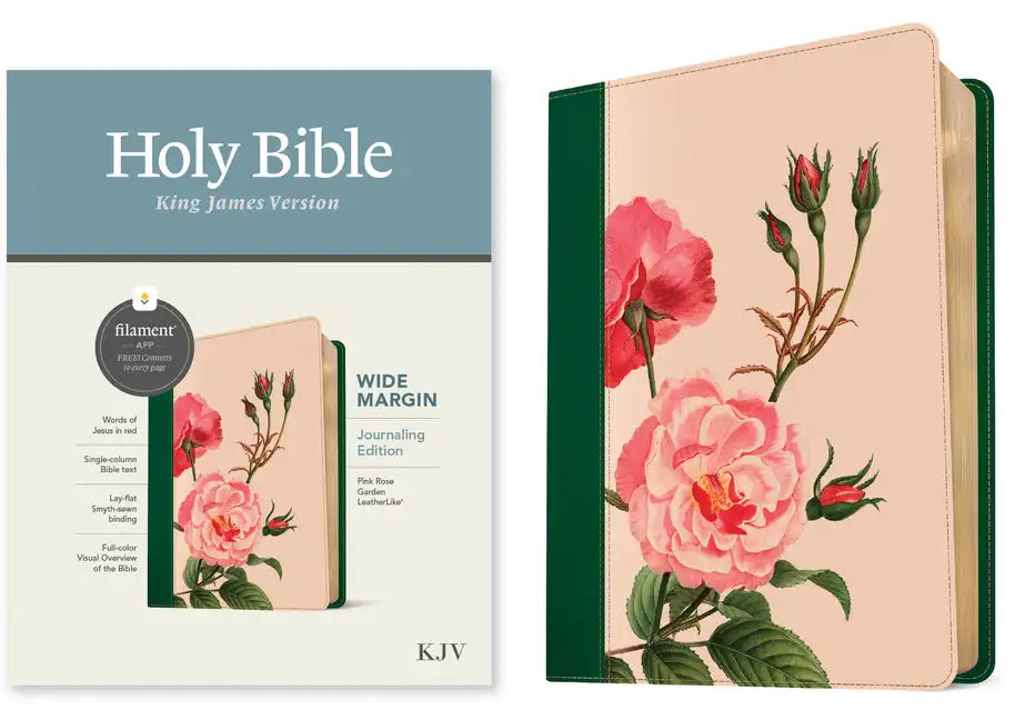 KJV Wide Margin Bible, Filament Enabled (Leatherlike, Pink Rose Garden, Red Letter) - Imitation Leather