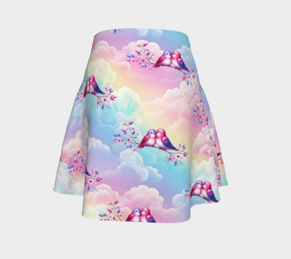 Love Birds and Pastel Skies Short Flared Skirt