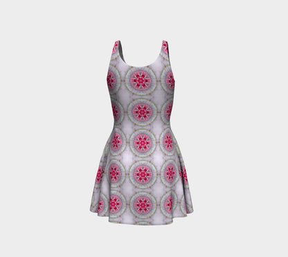 Silver and Pink Star Pattern Short Flared Dress