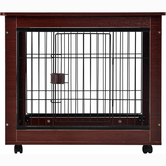 31-Inch Furniture Style Pet Dog Crate Cage with Wooden Structure