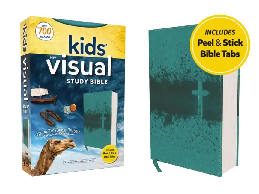Niv, Kids' Visual Study Bible, Leathersoft, Teal, Full Color Interior, Peel/Stick Bible Tabs: Explore the Story of the Bible---People, Places, and His - Imitation Leather