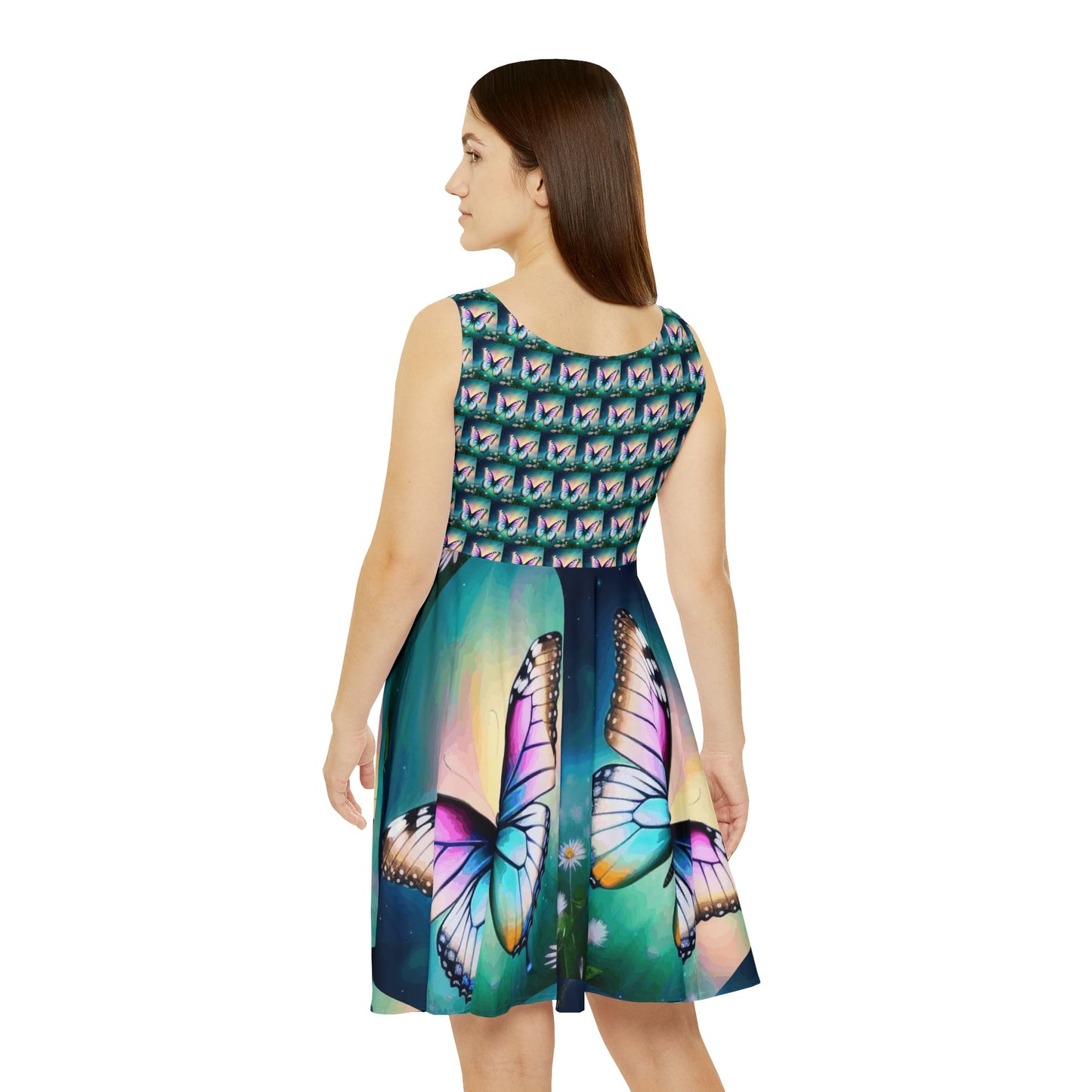 Beautiful Butterfly and Daisies Women's Short Skater Dress