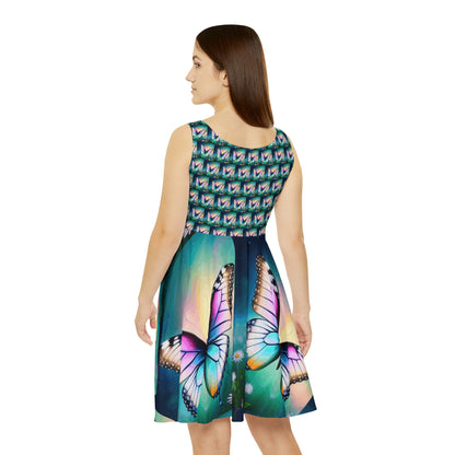 Beautiful Butterfly and Daisies Women's Short Skater Dress