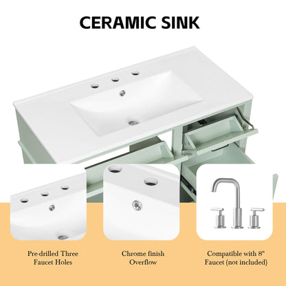 Nuvia 36-Inch Freestanding Bathroom Vanity With Ceramic Sink And Storage Cabinets [Faucet Not Included] (SAK41792)
