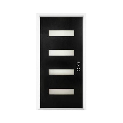 [36X80-Inch] Nuvia Contemporary Frosted Glass Fiberglass Left Inswing Front Door With 6-9/16 White Vinyl Frame (SAK78420)