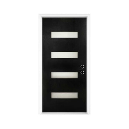 [36X80-Inch] Nuvia Modern Black Left Inswing Fiberglass Entry Door With 4-9/16 White Vinyl Frame (SAK52910)