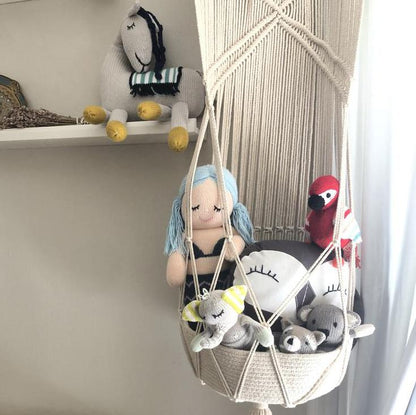 macrame toy hanging basket