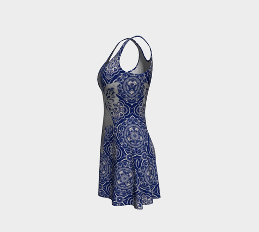 Silver Fairy Pattern Flared Short Dress