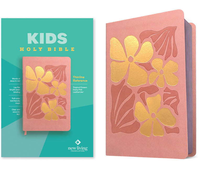 NLT Kids Bible, Thinline Reference Edition (Leatherlike, Tropical Flowers Dusty Pink, Red Letter) - Imitation Leather