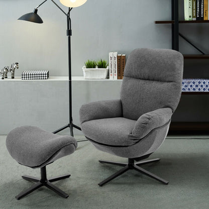 Upholstered Swivel Lounge Chair with Ottoman and Rocking Footstool