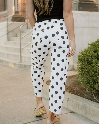 Polka Dot Print Bow Detail Pocketed Jeans