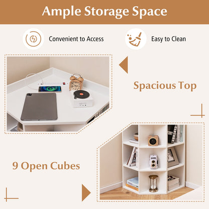 3-Tier Corner Cabinet with Charging Station for Bedroom