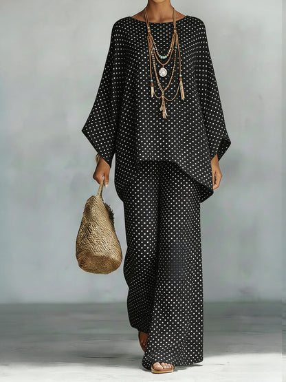 Floral Print Bamboo Linen Two-Piece Set | Wide-Leg Pants