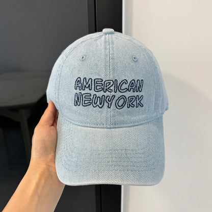 American Retro Washed Denim Peaked Cap — Korean Style Vintage Baseball Hat