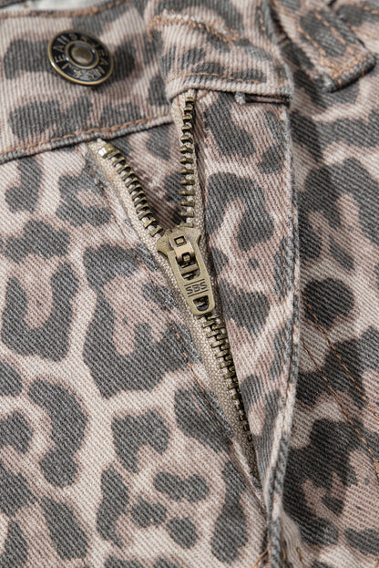 Brianna Leopard Frayed Edge Wide Leg High Waist Jeans
