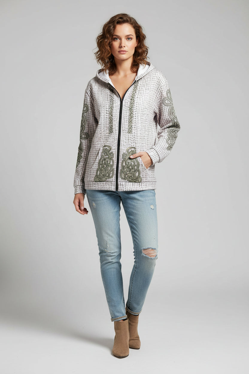 Women’s Printed Hooded Zip-Up Cardigan Sweater