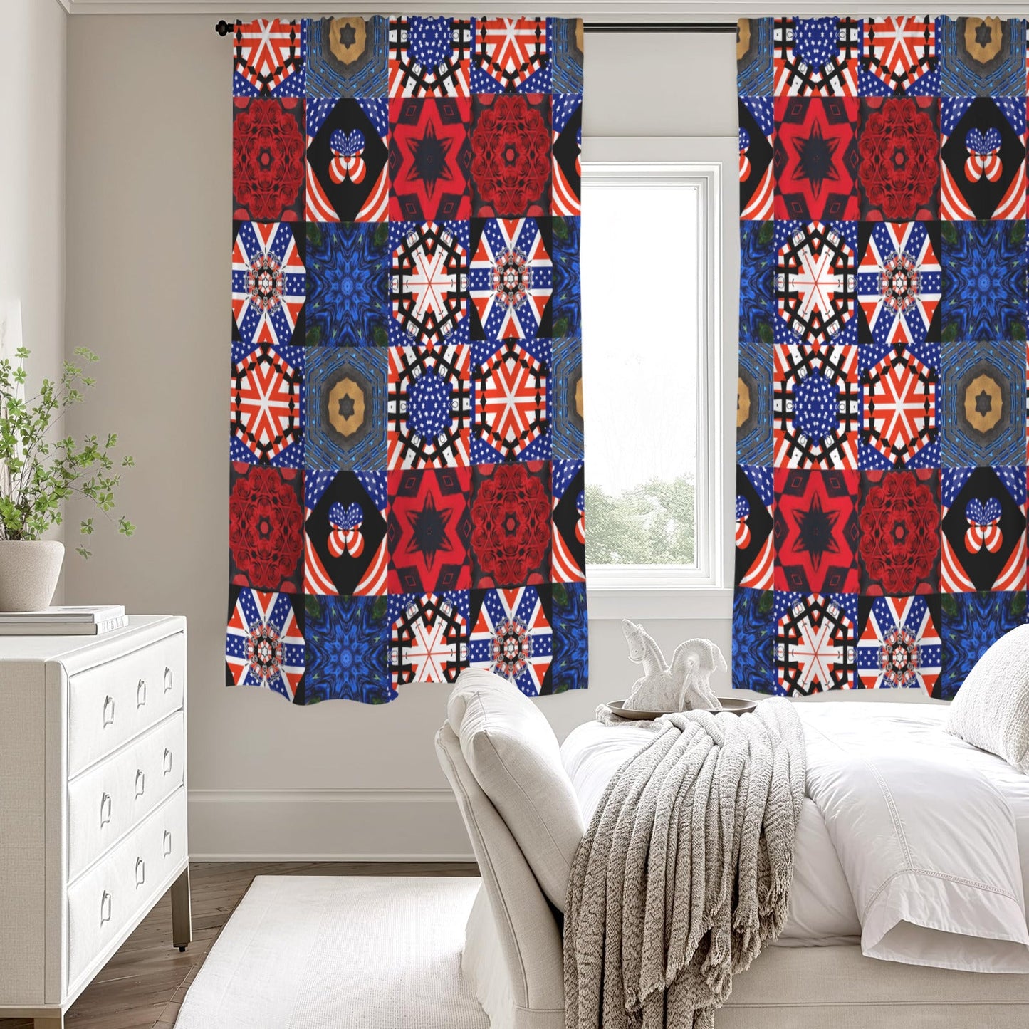 4th of July Pattern Window Curtain 52"x63" (2-Piece)(Made in USA)