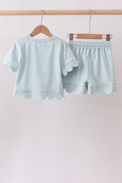 Turquoise scalloped mom&me shorts set