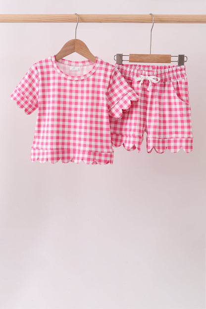 Pink gingham scalloped shorts set