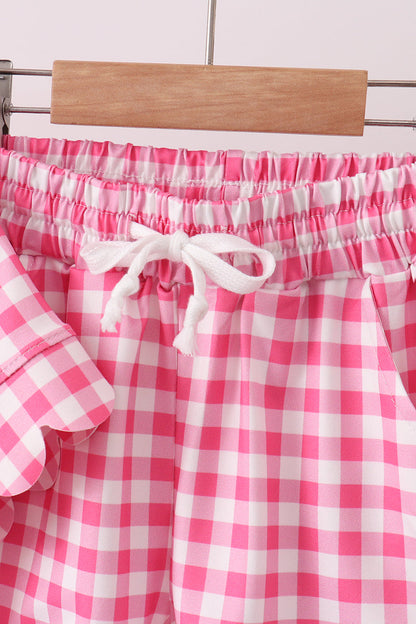 Pink gingham scalloped shorts set