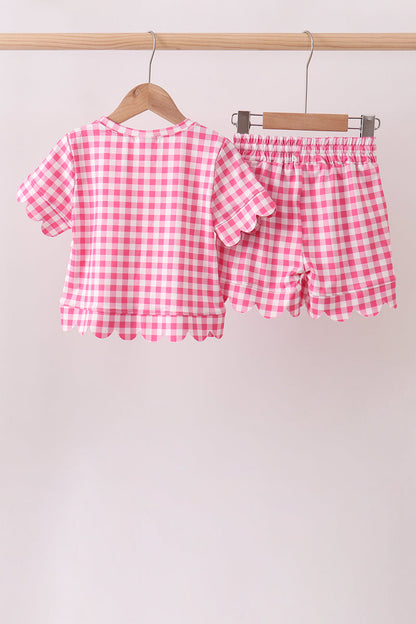 Pink gingham scalloped shorts set