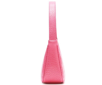 Shoulder Bags for Women, Cute Hobo Tote Handbag Mini Clutch Purse with Zipper Closure (Crocodile Pink)