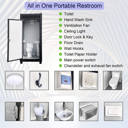 42-Inch One-Person Portable Outdoor Toilet Cabin With Light, Sink And Vent Fan (SAK45672)