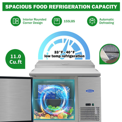 44-Inch Commercial Pizza Prep Table With Built-In 11 Cu.Ft Refrigerator (SAK09621)