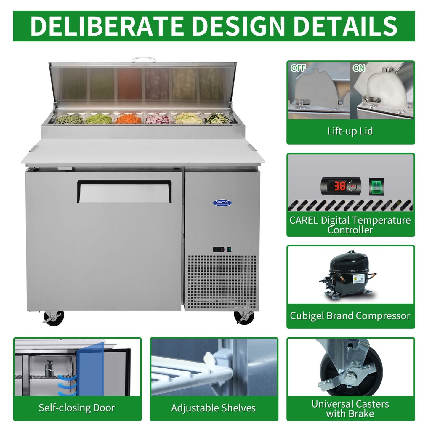44-Inch Commercial Pizza Prep Table With Built-In 11 Cu.Ft Refrigerator (SAK09621)
