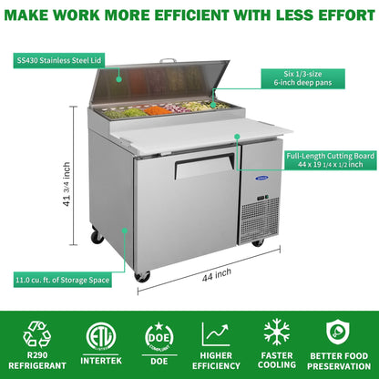 44-Inch Commercial Pizza Prep Table With Built-In 11 Cu.Ft Refrigerator (SAK09621)