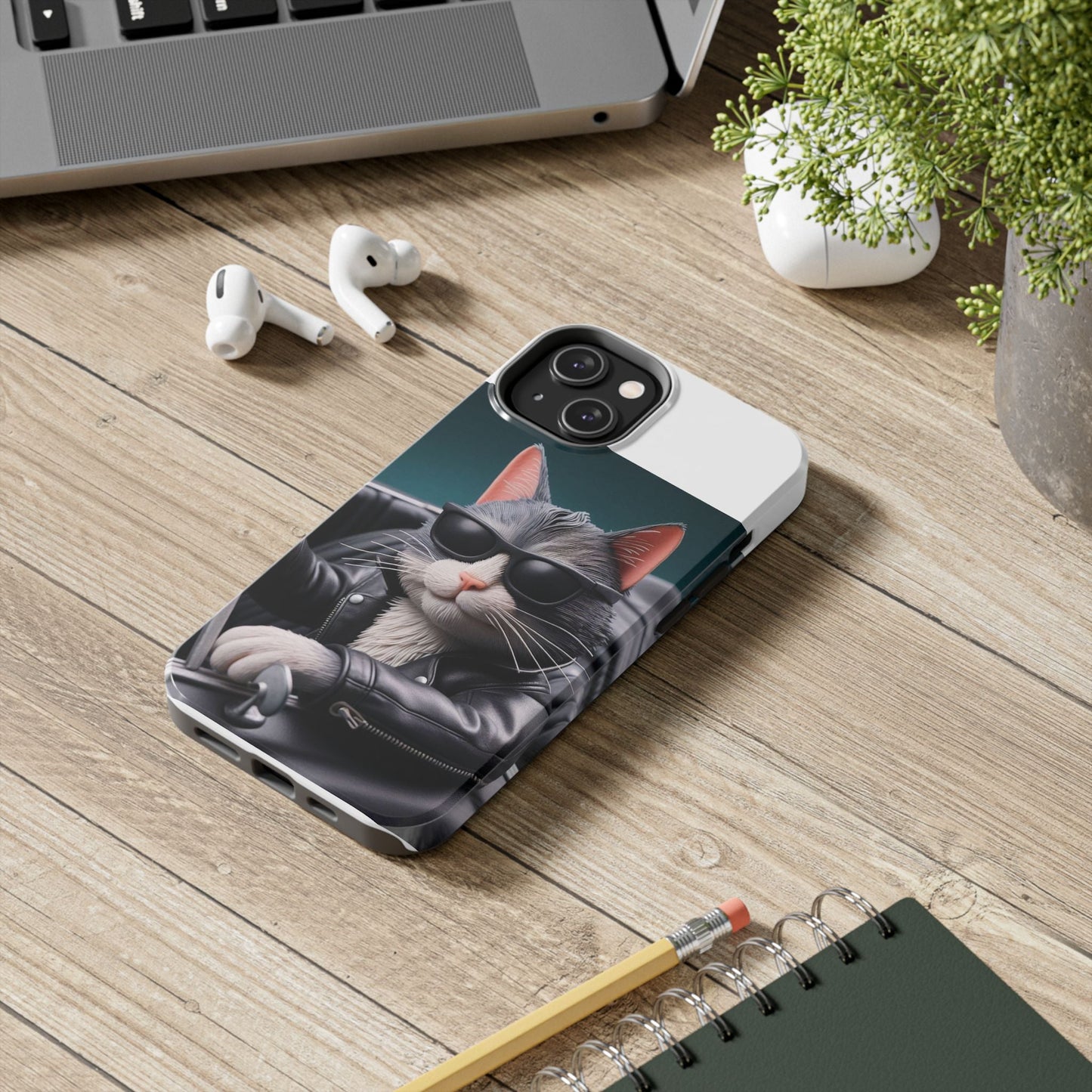 Cool Cat in Leather Jacket Driving Car Mobile Phone Case