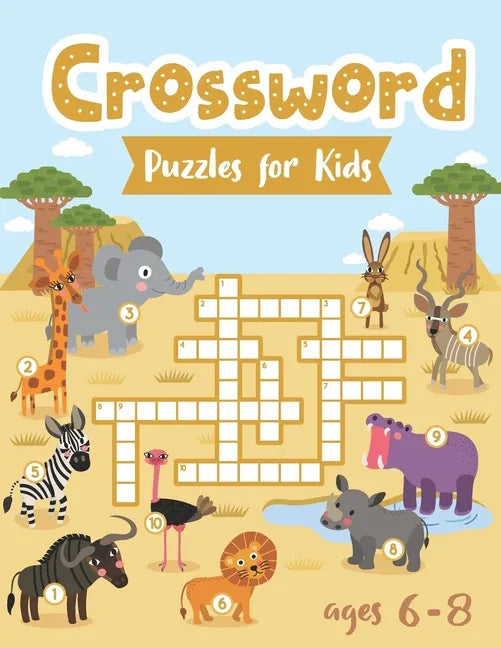 Crossword Puzzles for Kids ages 6-8: Animals Word Puzzles Activity Book with Crosswords & Mazes to Keep Your Kid's Attention for Longer - Paperback