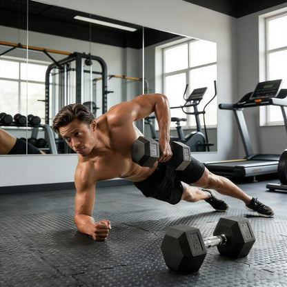 Rovix 450-Pounds Rubber Hex Dumbbell Set With Rack (SAK90714)