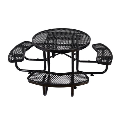 Large 46-Inch Heavy-Duty Round Outdoor Steel Picnic Table With Umbrella Hole (SAK96428)