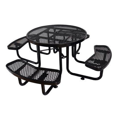 Large 46-Inch Heavy-Duty Round Outdoor Steel Picnic Table With Umbrella Hole (SAK96428)