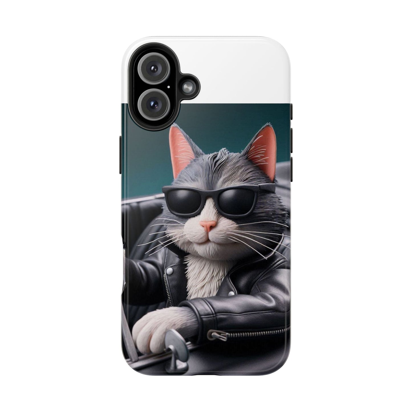 Cool Cat in Leather Jacket Driving Car Mobile Phone Case