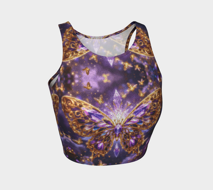 Crystal Purple Butterflies Athletic Crop Top