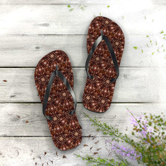 Brown and Beige Star Pattern Flip Flops