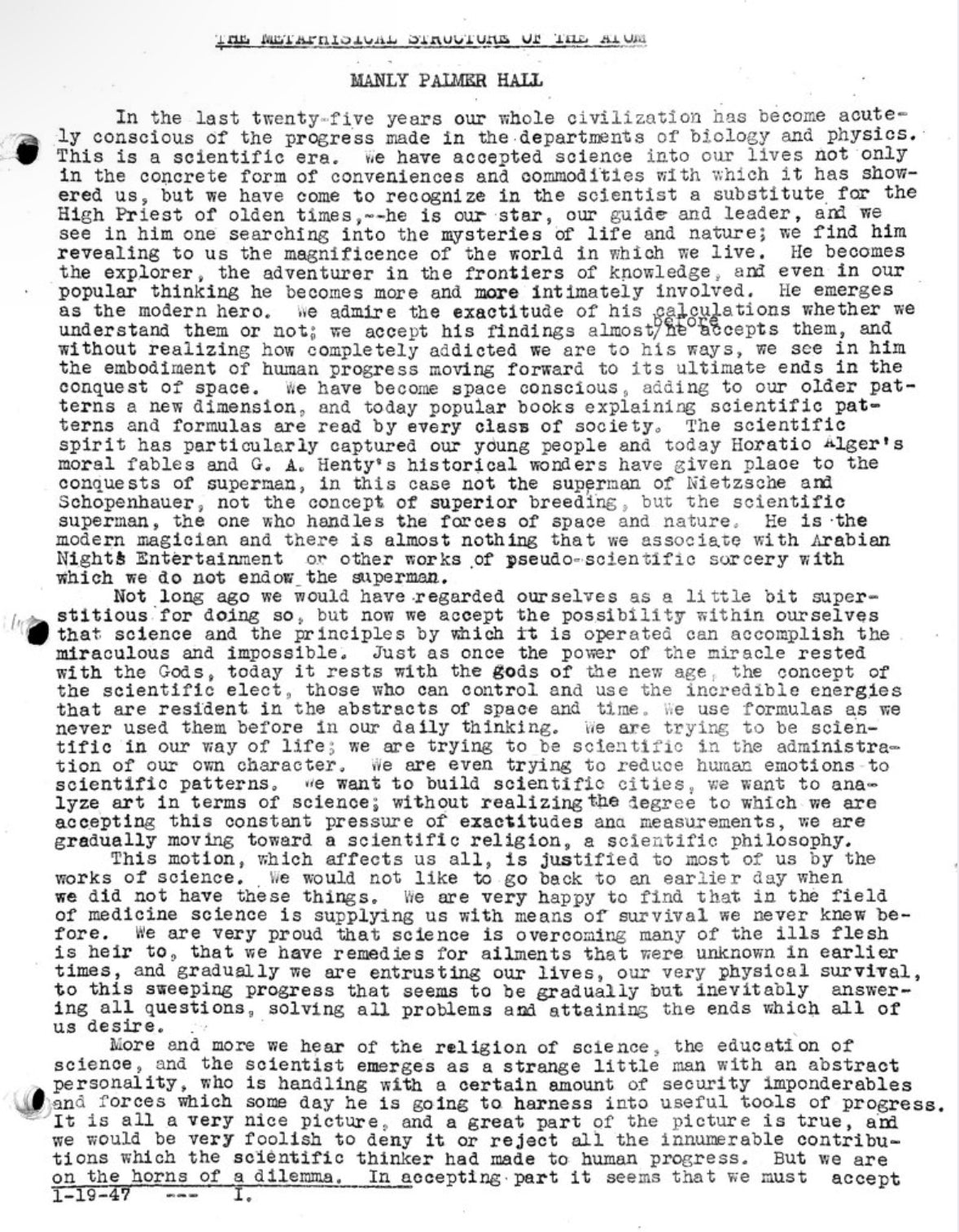 The Metaphysical Structure of the Atom  — Manly P. Hall