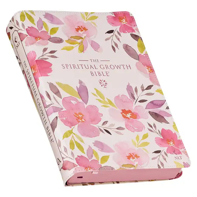 The Spiritual Growth Bible, Study Bible, NLT - New Living Translation Holy Bible, Faux Leather, Pink Purple Printed Floral - Leather