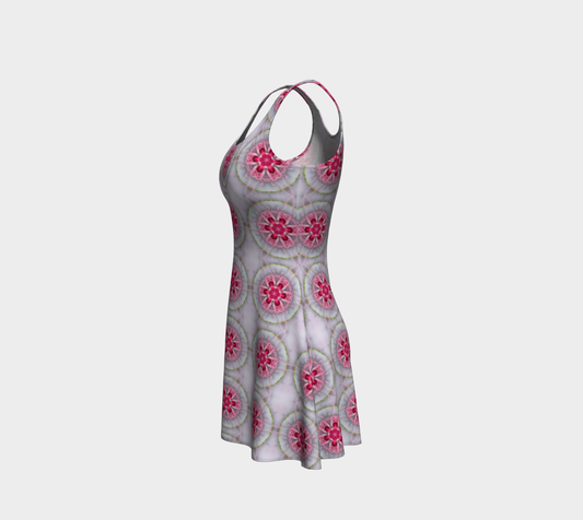 Silver and Pink Star Pattern Short Flared Dress