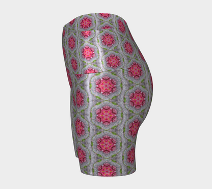 Silver and Pink Star Pattern Yoga Shorts