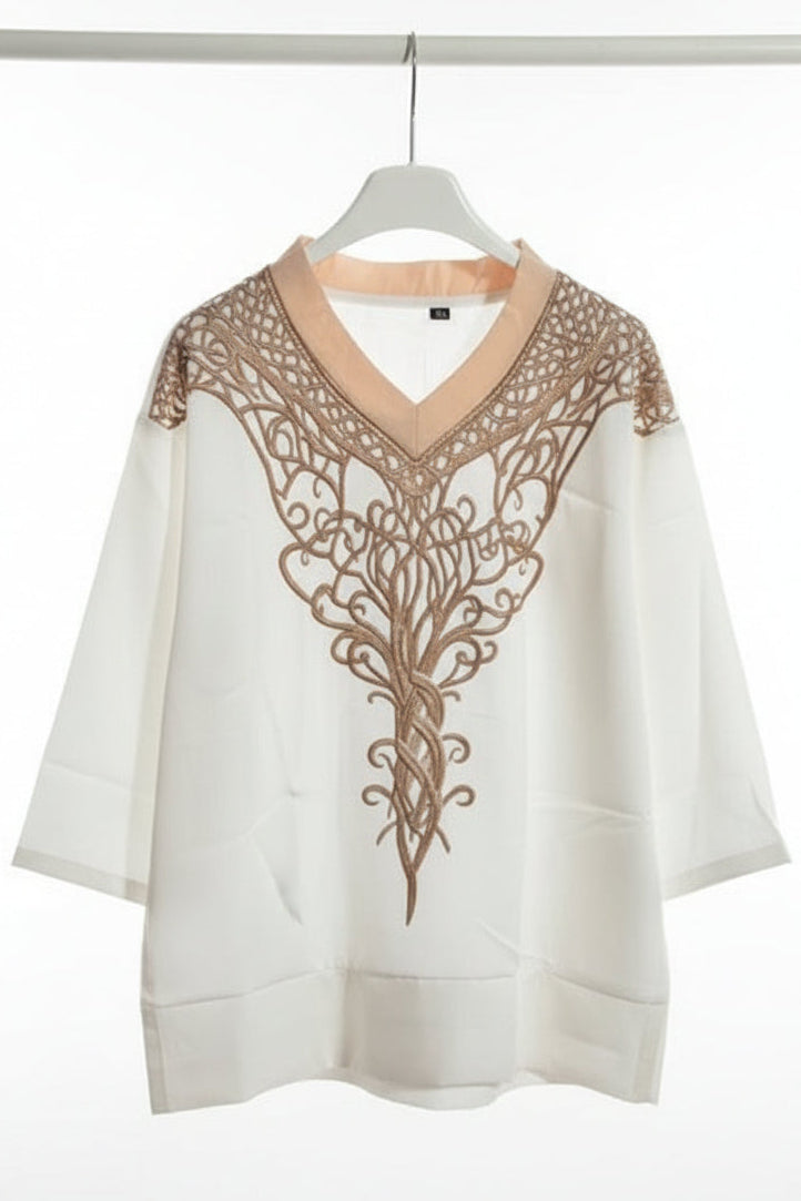 Ethnic Style Embroidered Fringe V-Neck Resort Top