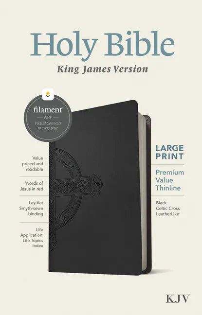 KJV Large Print Premium Value Thinline Bible, Filament Enabled (Leatherlike, Black Celtic Cross, Red Letter) - Imitation Leather