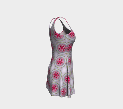 Silver and Pink Star Pattern Short Flared Dress