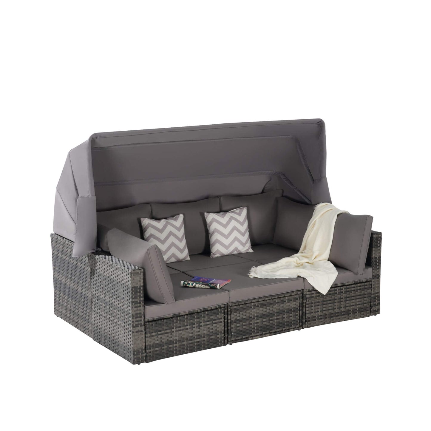 Alora 5-Piece Outdoor Patio Wicker Daybed Furniture Set With Retractable Canopy (SAK37816)